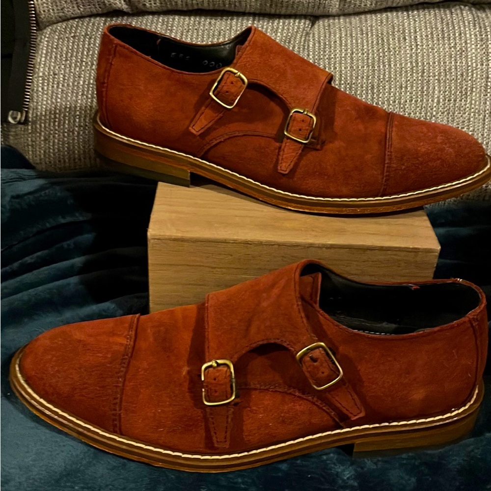 Just A Men Shoe- The Benedict Monk (burgundy suede) 
Size 6